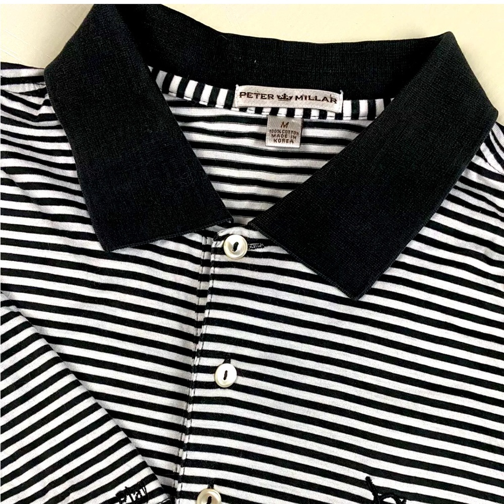 Peter Millar Men’s M CCC EMBROIDERED Golf / Polo SS Shirt Striped Black & White